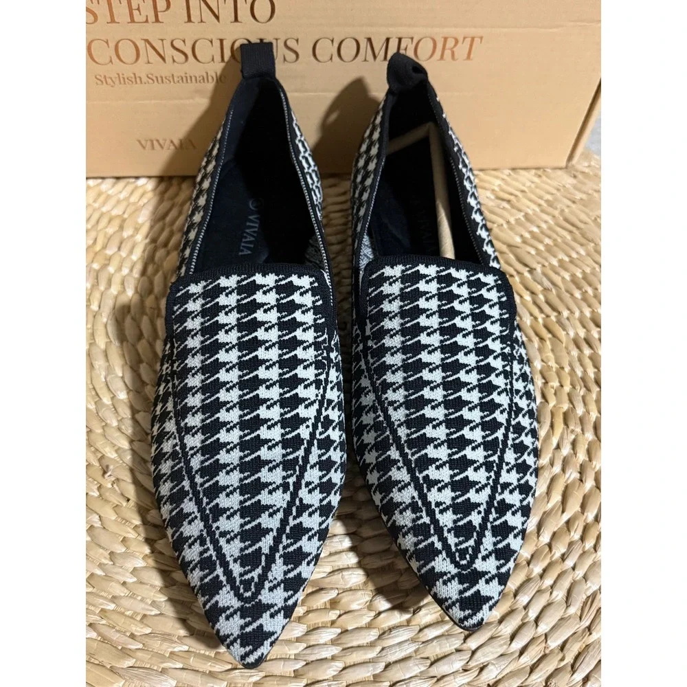 VIVAIA Houndstooth Pointed Toe‎ Knit Loafers Low Heel Size EU/39 US/8 NWT